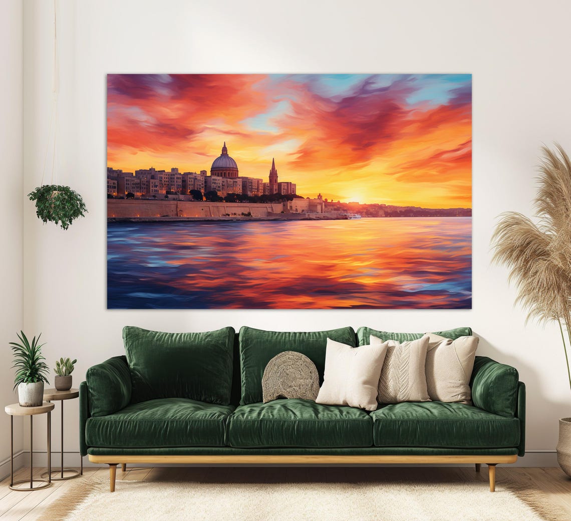 Valletta Scenic Sunset Painting Valletta Print Malta Wall Art Malta Wall Decor