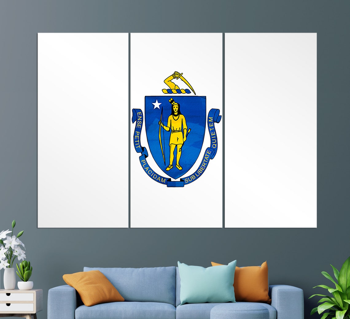 Massachusetts State Flag Crest Coat Of Arms Patriotic Wall Art Print - Image 3