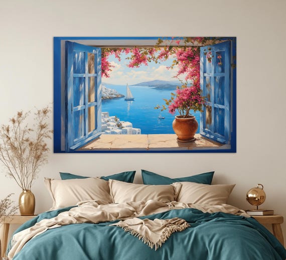 Window To Greek Island In Aegean Sea, Travel Poster