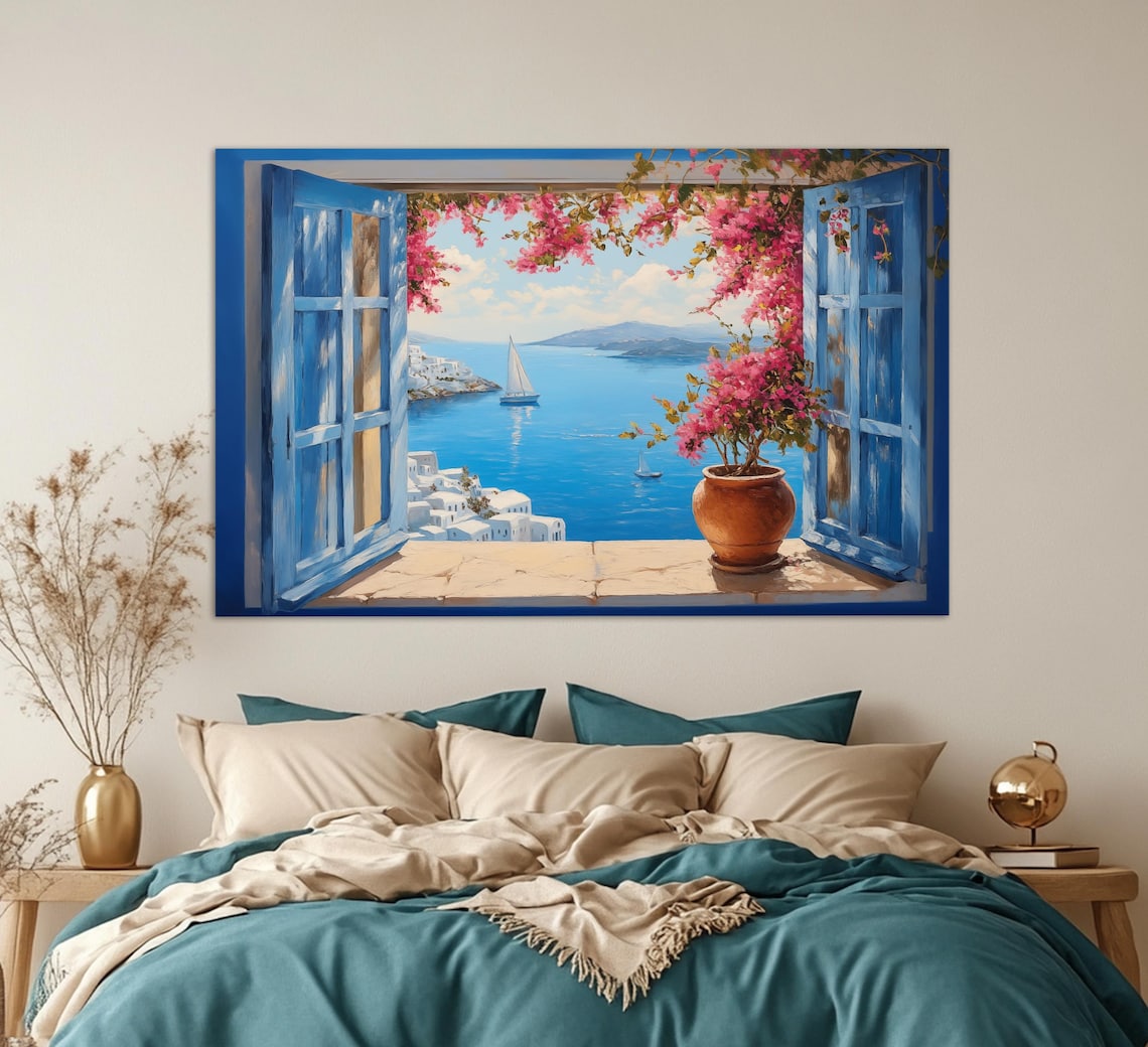 Window To Greek Island In Aegean Sea, Travel Poster