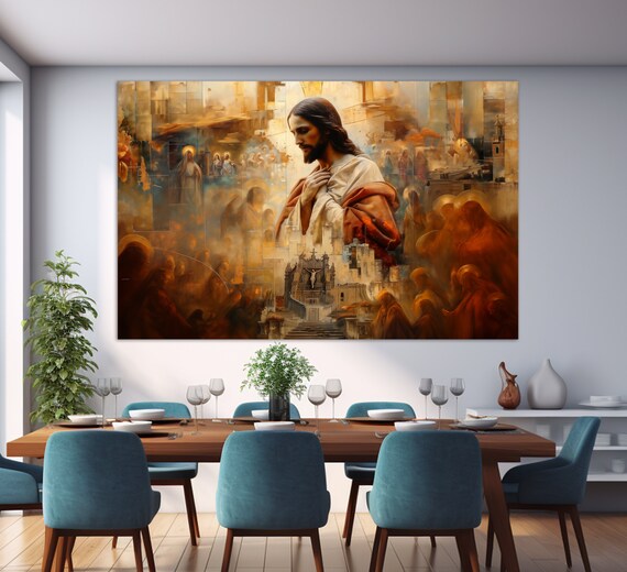 Jesus Christ Mosaic Portrait With Followers Warm Golden Wall Art