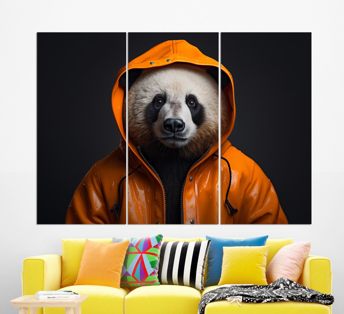 Panda In A Leather Jacket, Animal Art Print - Image 3