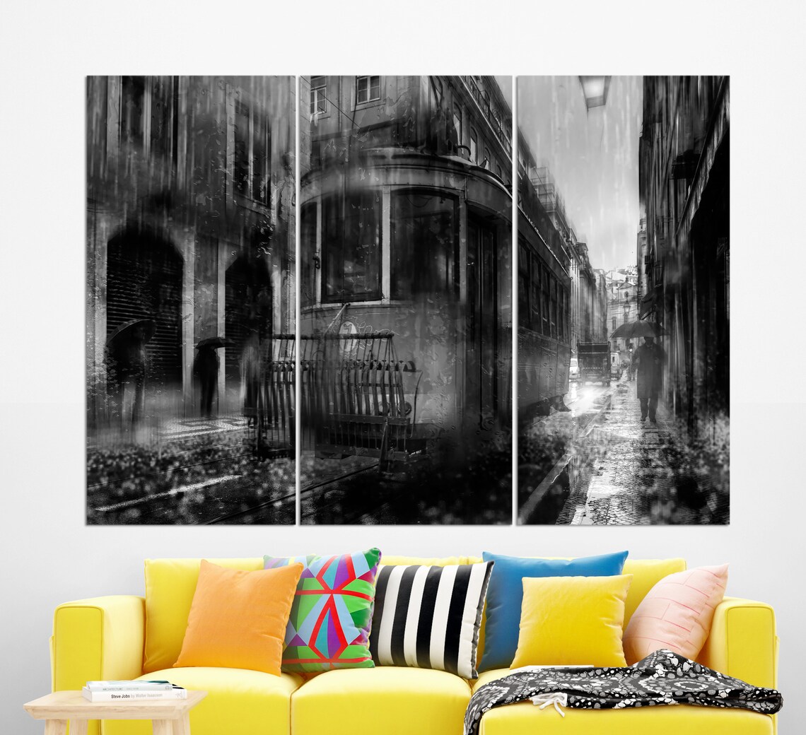 Lisbon Red Tram On Rainy Old Street Portugal Vintage Travel Poster - Image 2