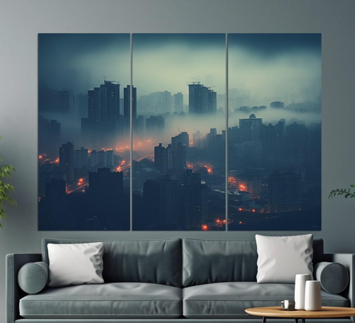 Misty Shenzhen Night Skyline Foggy City Lights Travel Poster - Image 3