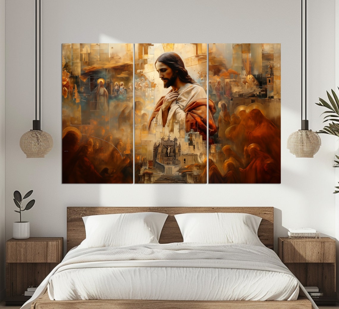Jesus Christ Mosaic Portrait With Followers Warm Golden Wall Art - Image 3