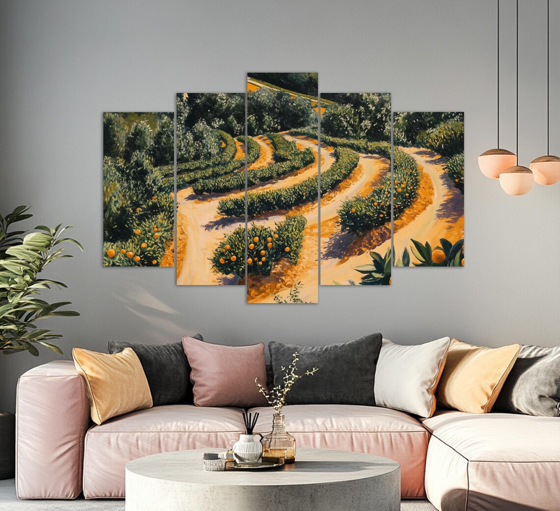 Portugal Orange Grove Terraced Hillside Orchard Oil Painting Poster - Image 2