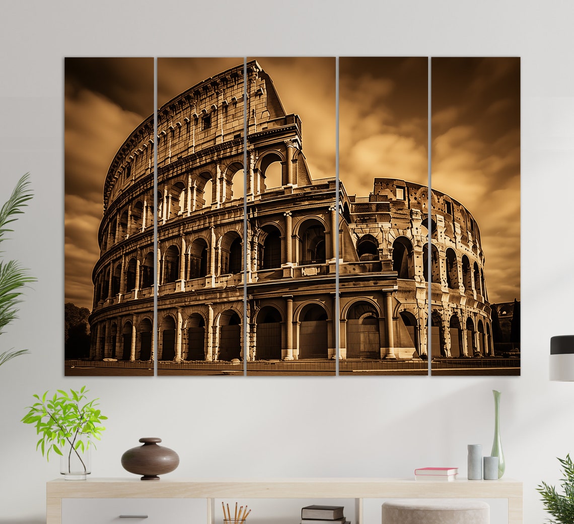 Rome Colosseum Sepia Tones Dramatic Sky Ancient Landmark Poster - Image 2