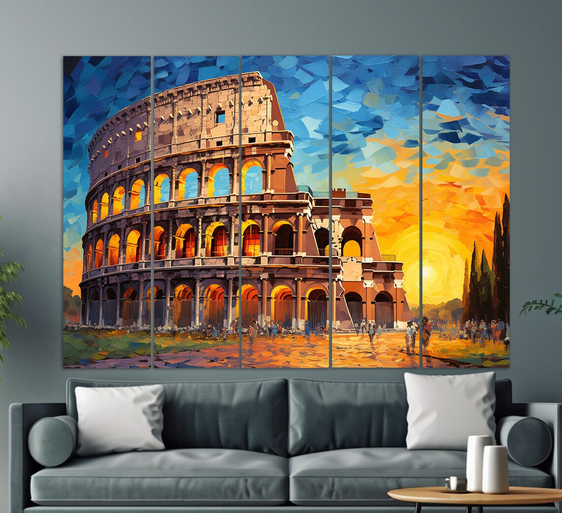 Rome Italy Colosseum at Sunset Mosaic Style Ancient Landmark Travel Poster - Image 3