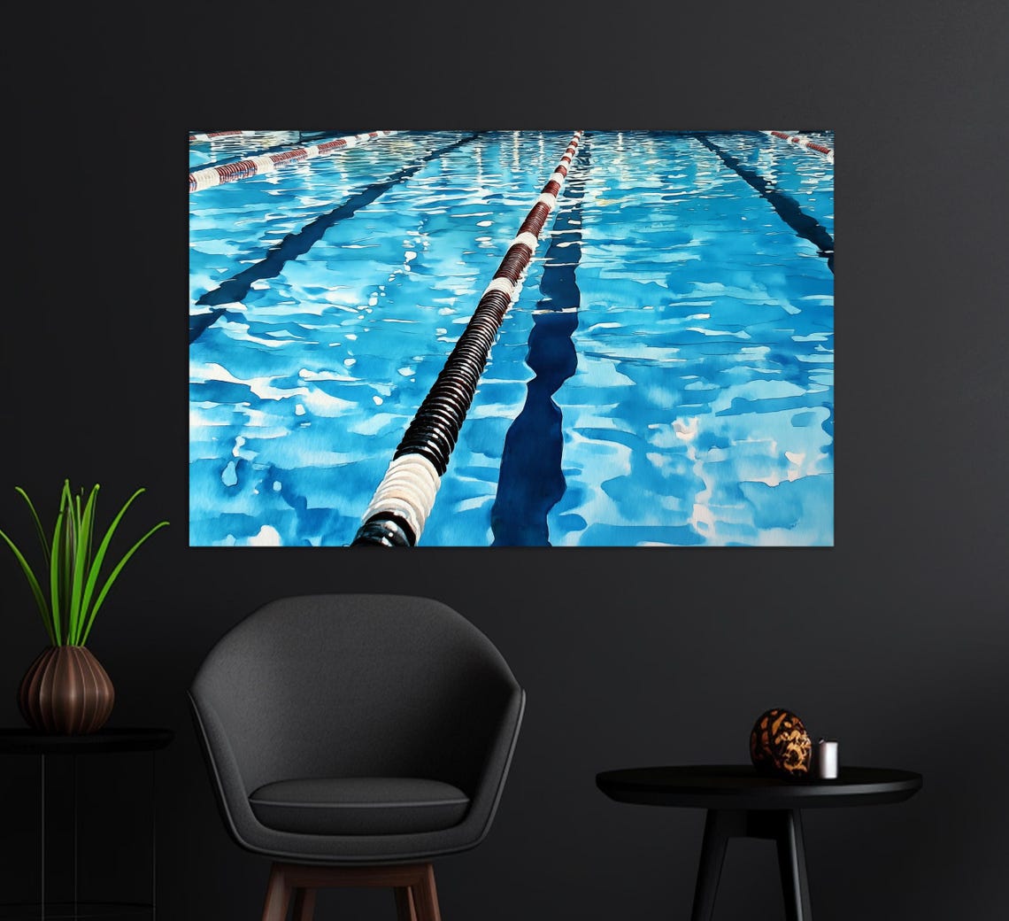 Swimming Pool Lanes Blue Water Watercolor Abstract Athlete Poster