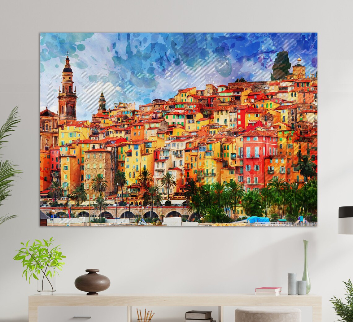 Menton French Riviera Print Menton Painting Menton Print French Wall Art French Riviera Art - Image 3