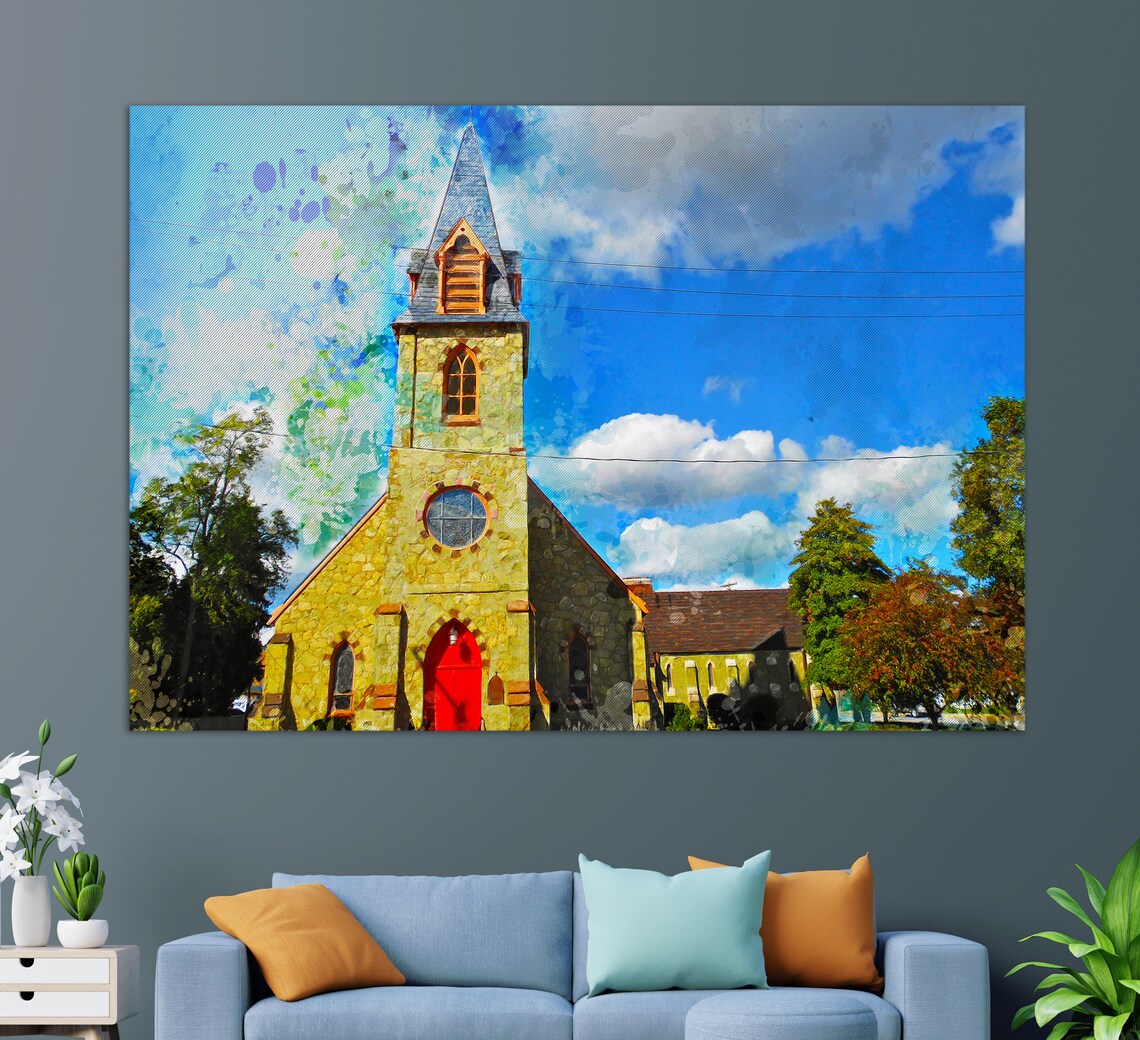 St Annes Episcopal Church Middletown Stone Steeple Red Door Painting Poster