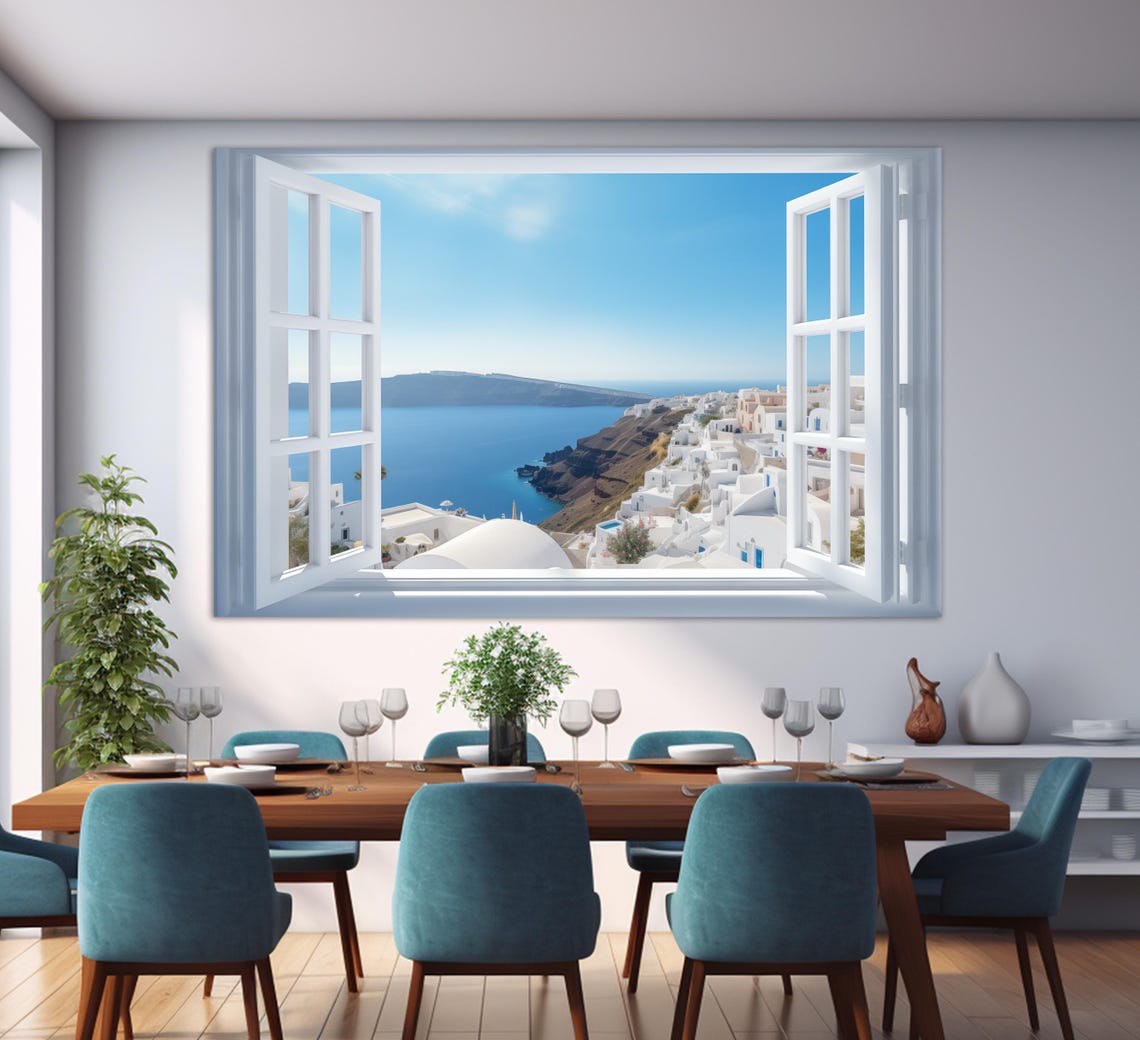 Window To Oia Village On Santorini Island Print Open Window Wall Art Greece Art - Image 2