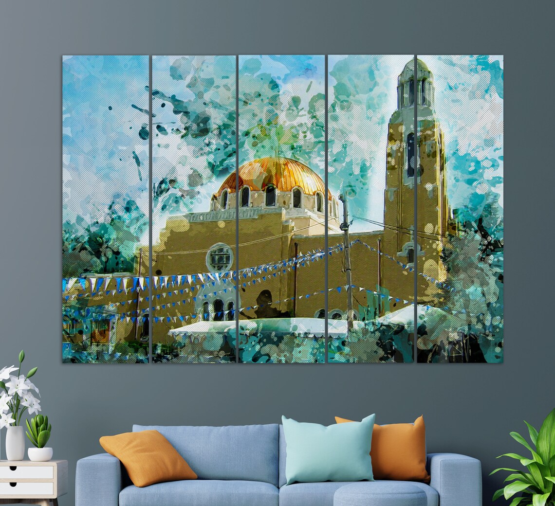 Holy Trinity Greek Orthodox Church Wilmington Golden Dome Watercolor Poster - Image 2