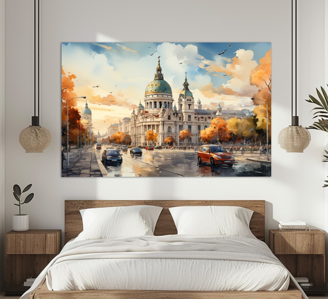 Madrid Spain Autumn Boulevard With Grand Domed Palace Travel Poster