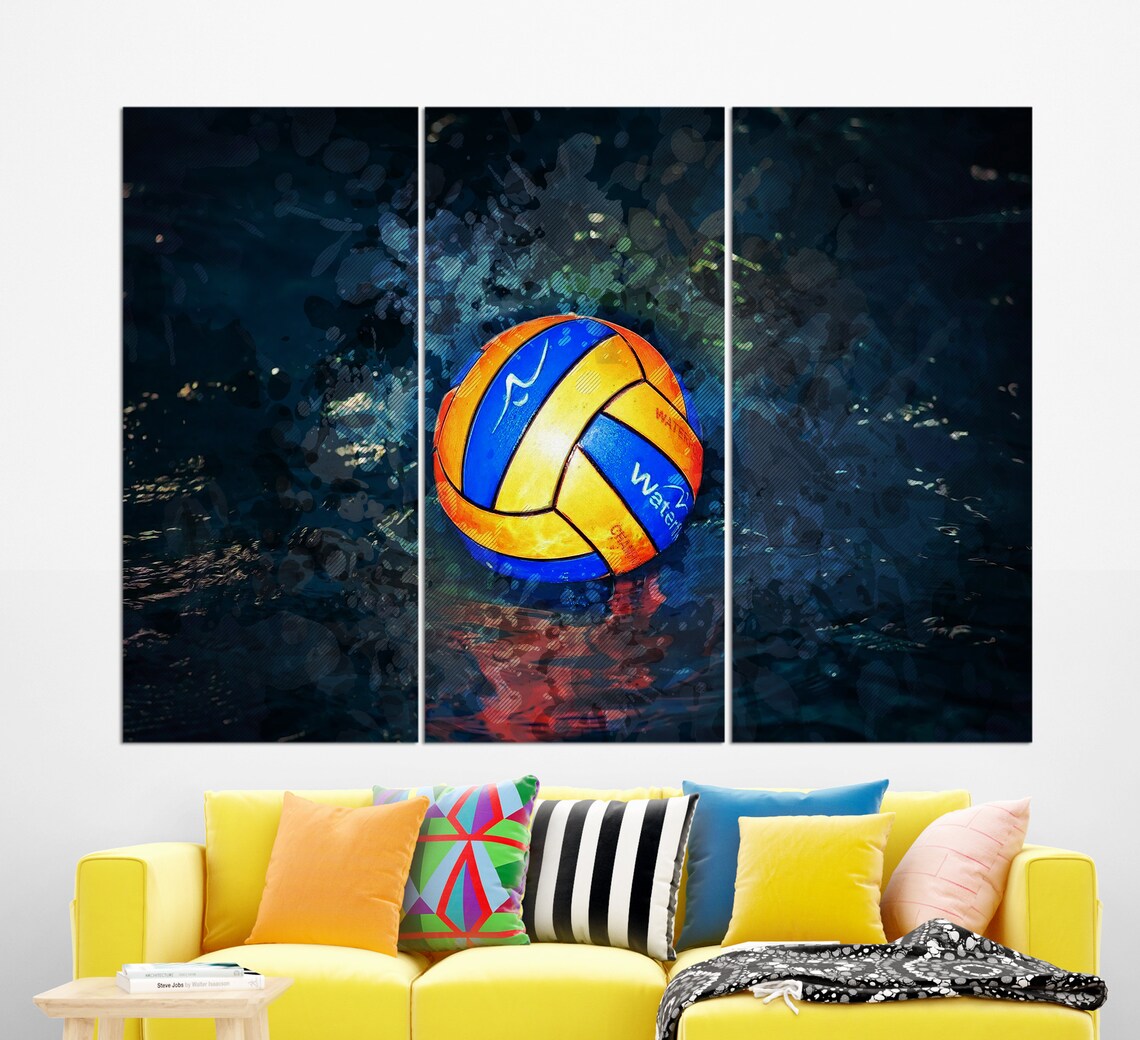 Water Polo Ball Splashing Dark Blue Water Painted Sports Wall Poster - Image 3