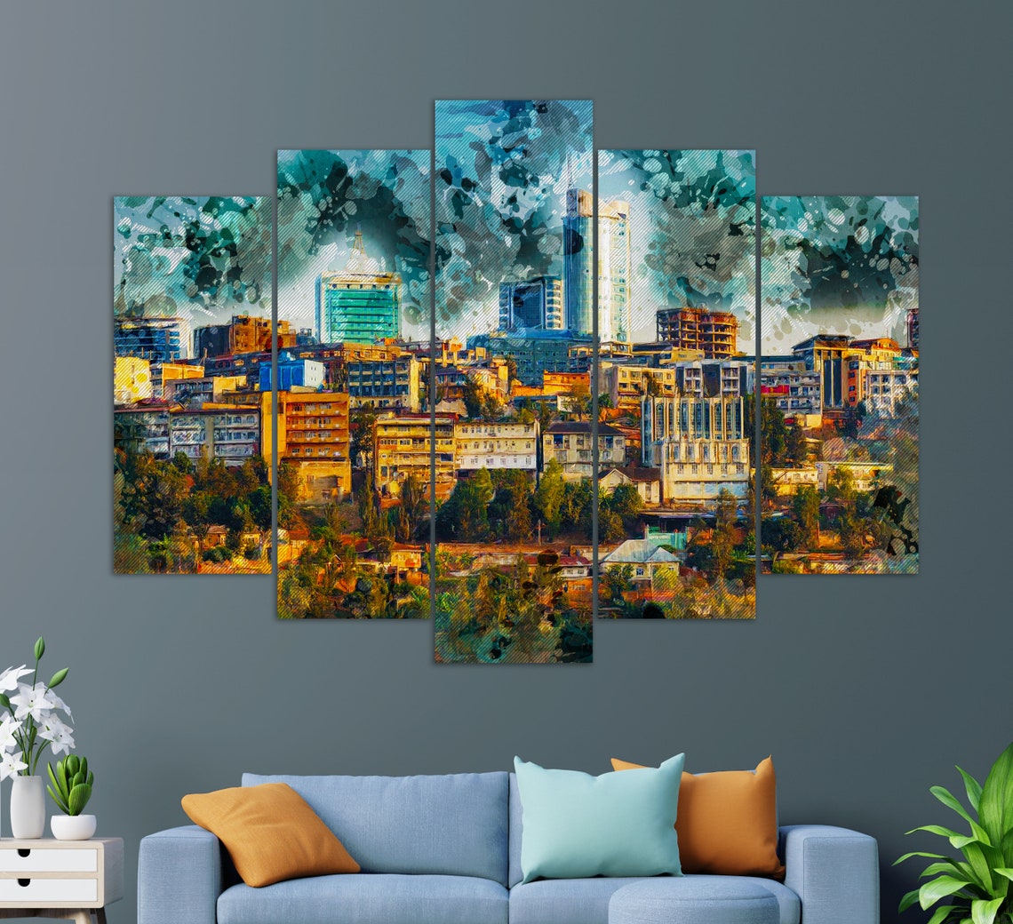 Kigali Rwanda City Skyline Multi Panel Colorful Wall Art Poster