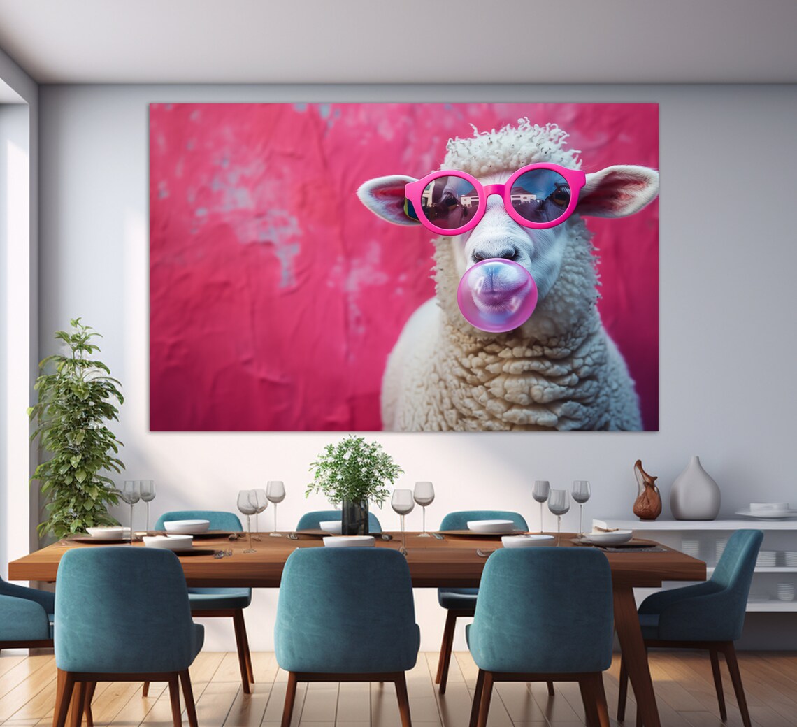 Sheep in Pink Sunglasses, Funny Animal Wall Art Print