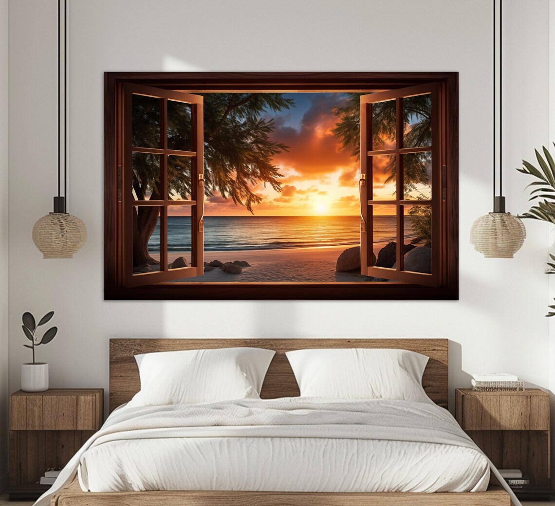 Window To Stunning Sunset On The Beach, Art Print - Image 2