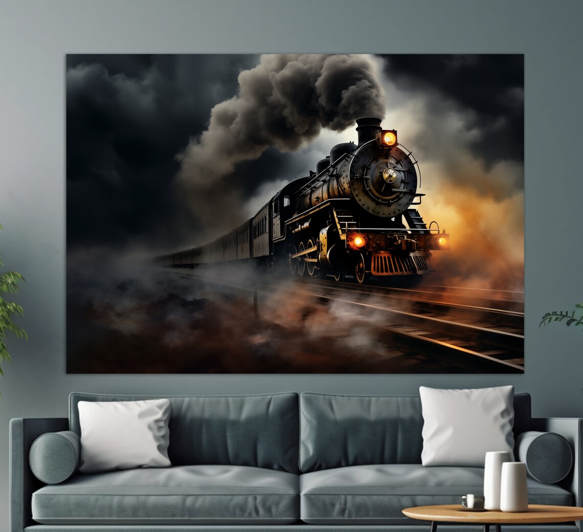 Vintage Steam Train Painting, Retro Train Art Print