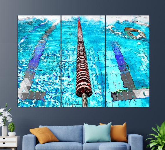Swimming Wall Art Swimming Pool Painting Swimming Print Abstract Swimming Pool Print