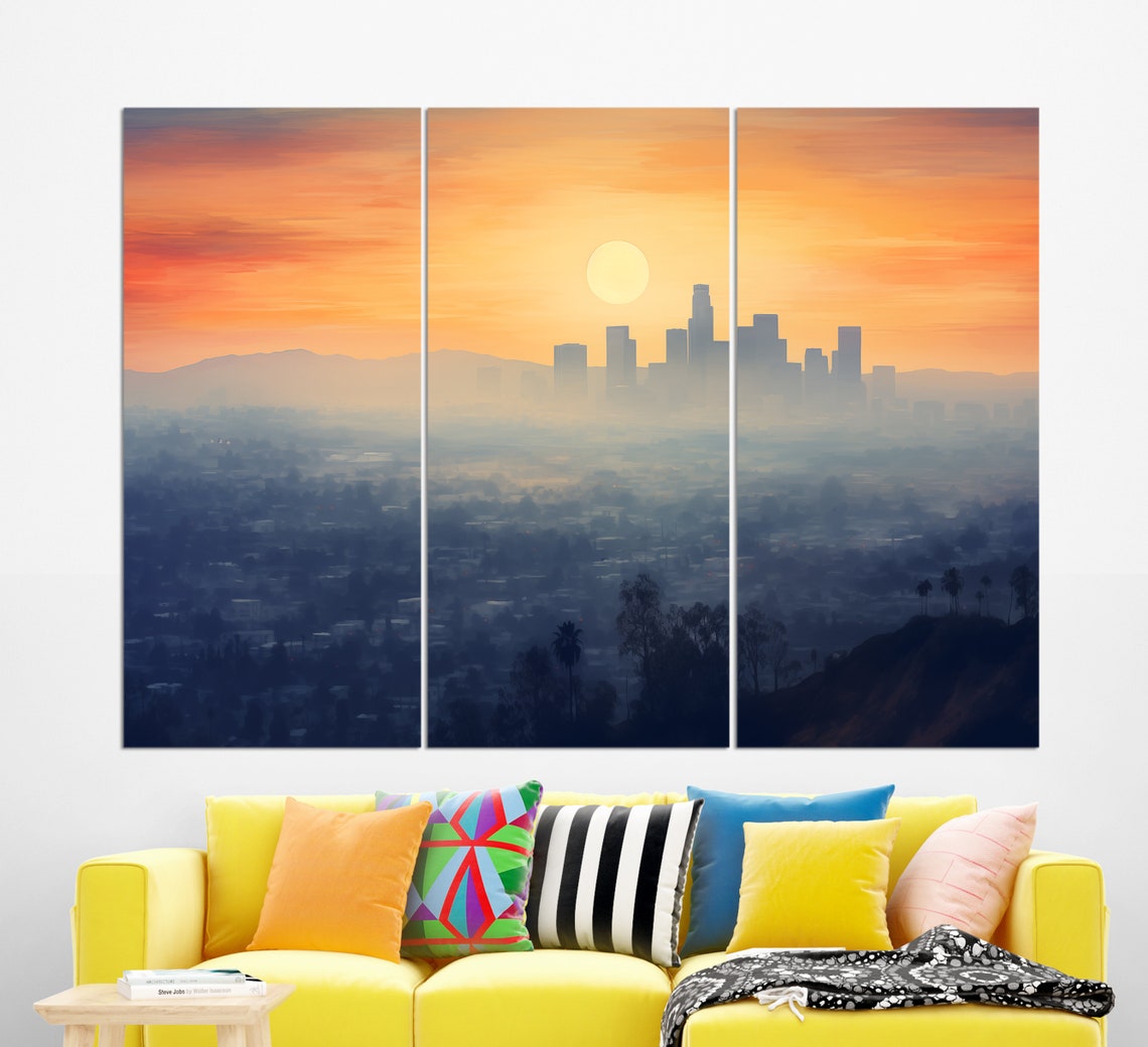 Los Angeles Skyline Misty Golden Sunset City Silhouette Travel Poster - Image 2