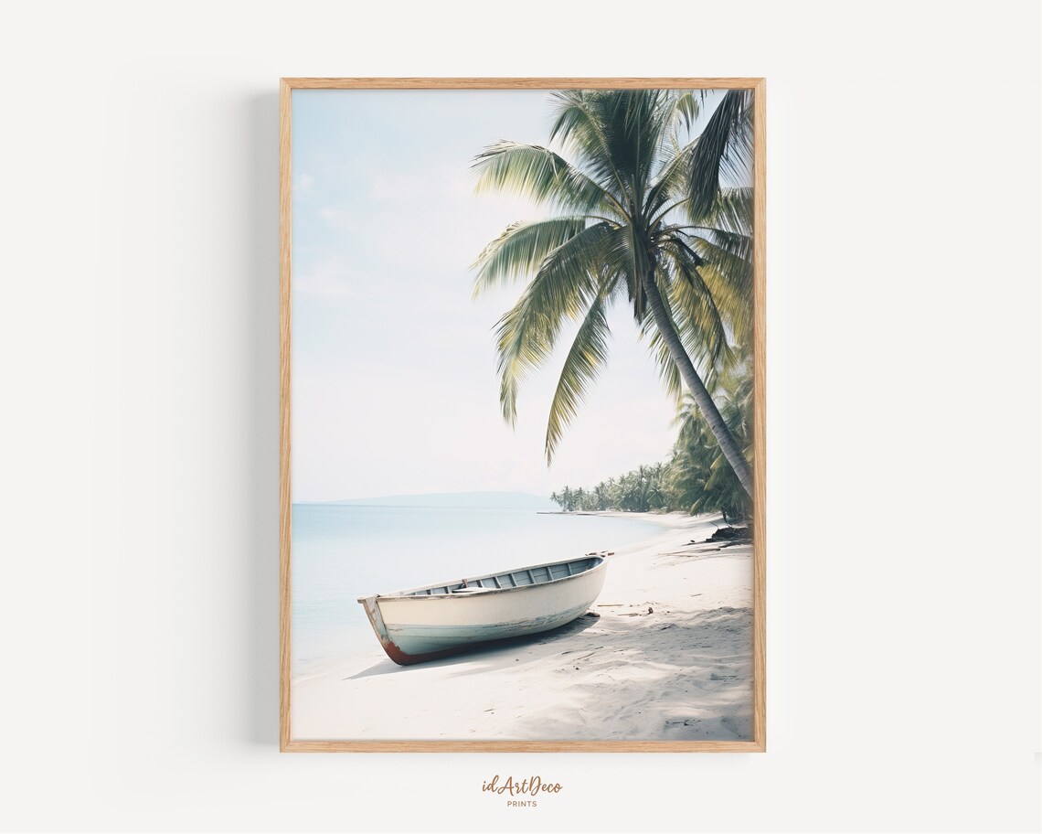 Palm Trees Tropical Beach Poster, Ocean Wall Art