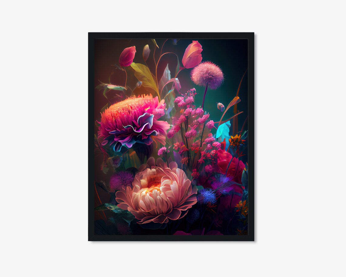 Peony Print, Moody Dark Floral Art Print