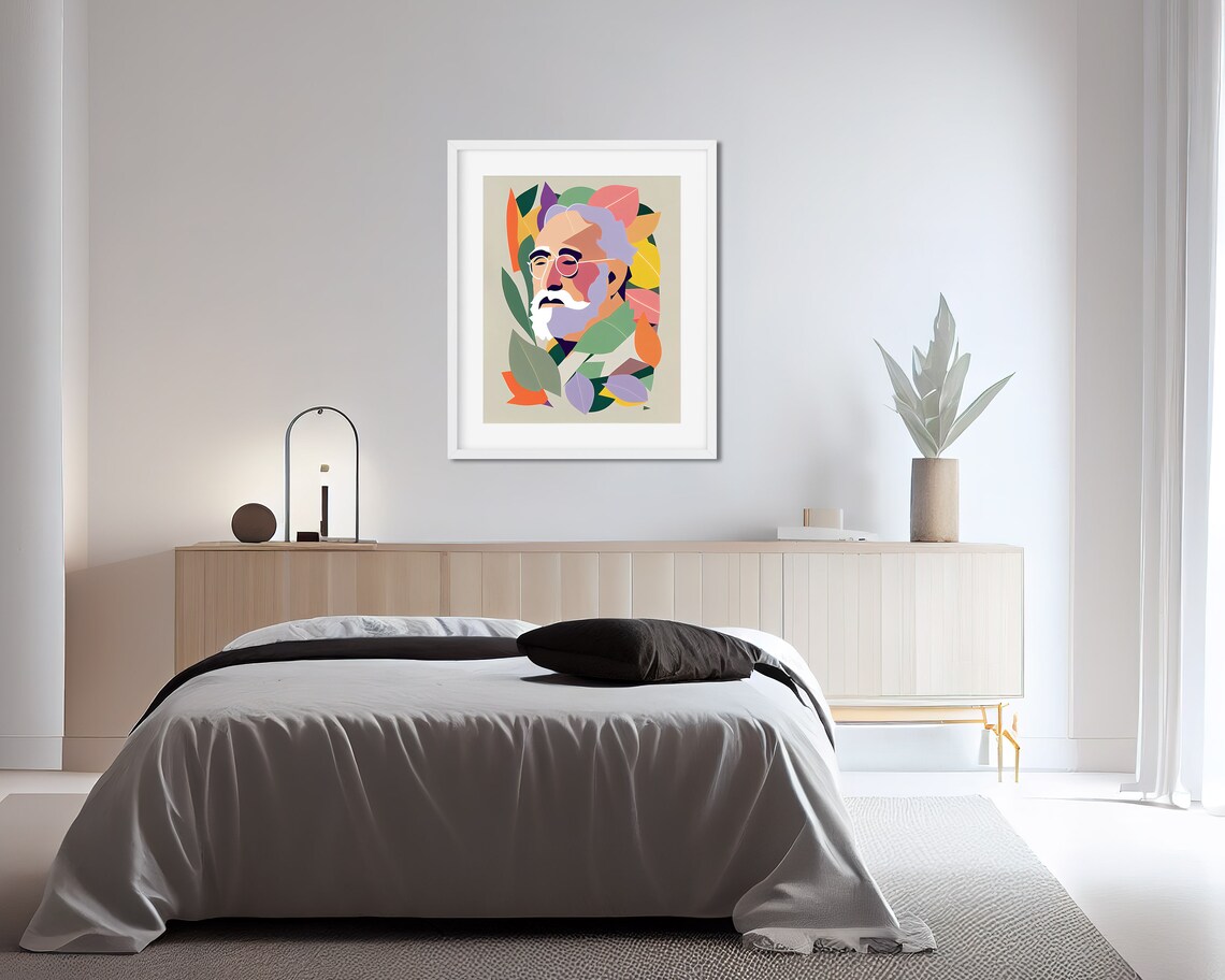 Modern Abstract Portrait Bearded Man Glasses Colorful Leafy Poster - Image 2