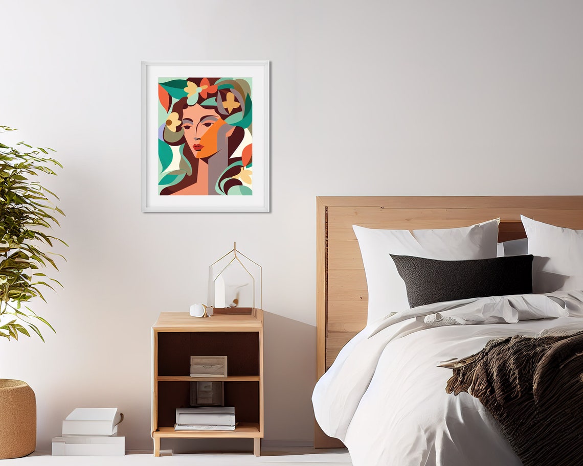 Modern Geometric Woman Portrait Bold Florals Colorful Abstract Poster - Image 2