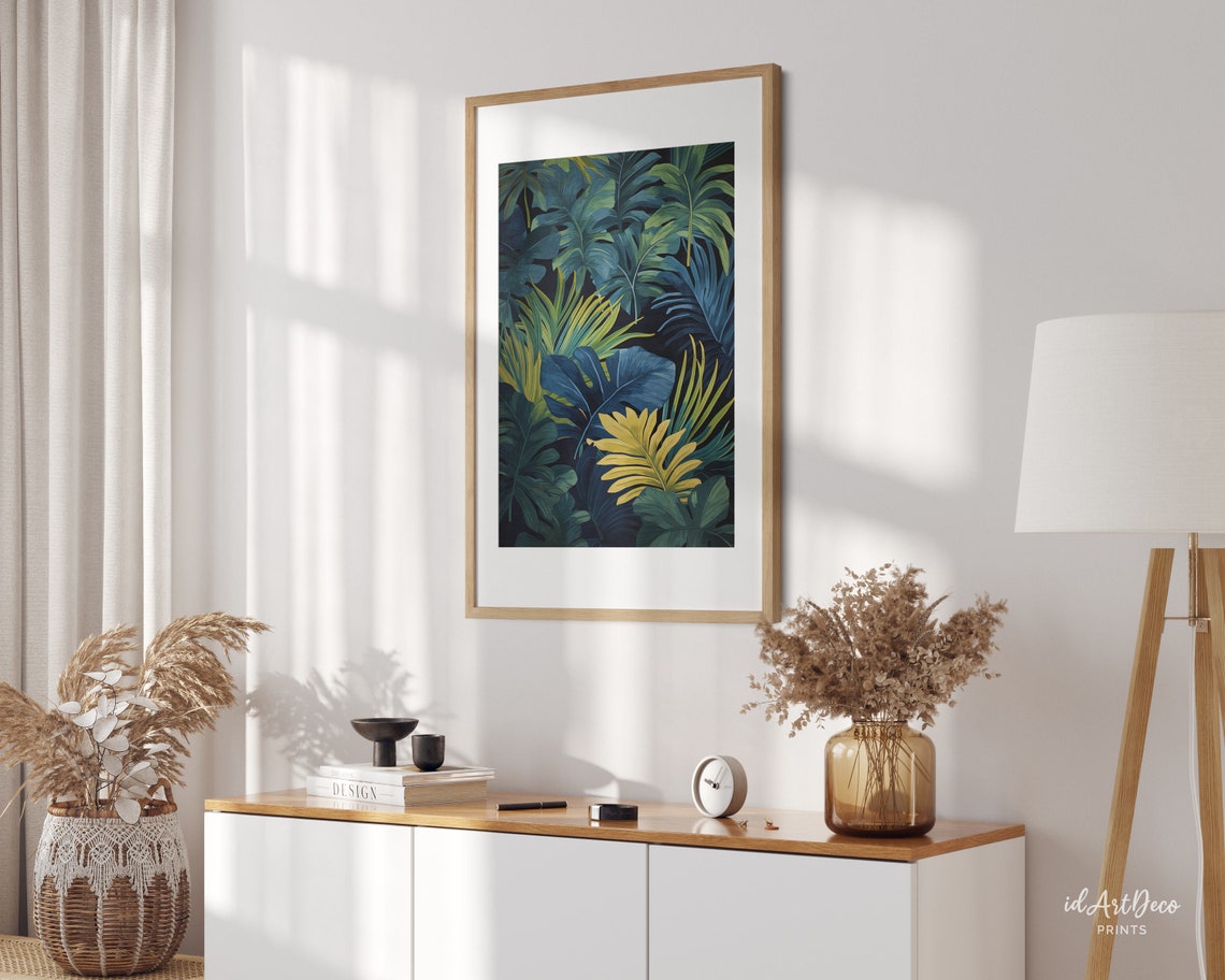 Midnight Jungle Tropical Leaf Pattern Botanical Dark Green Poster - Image 2