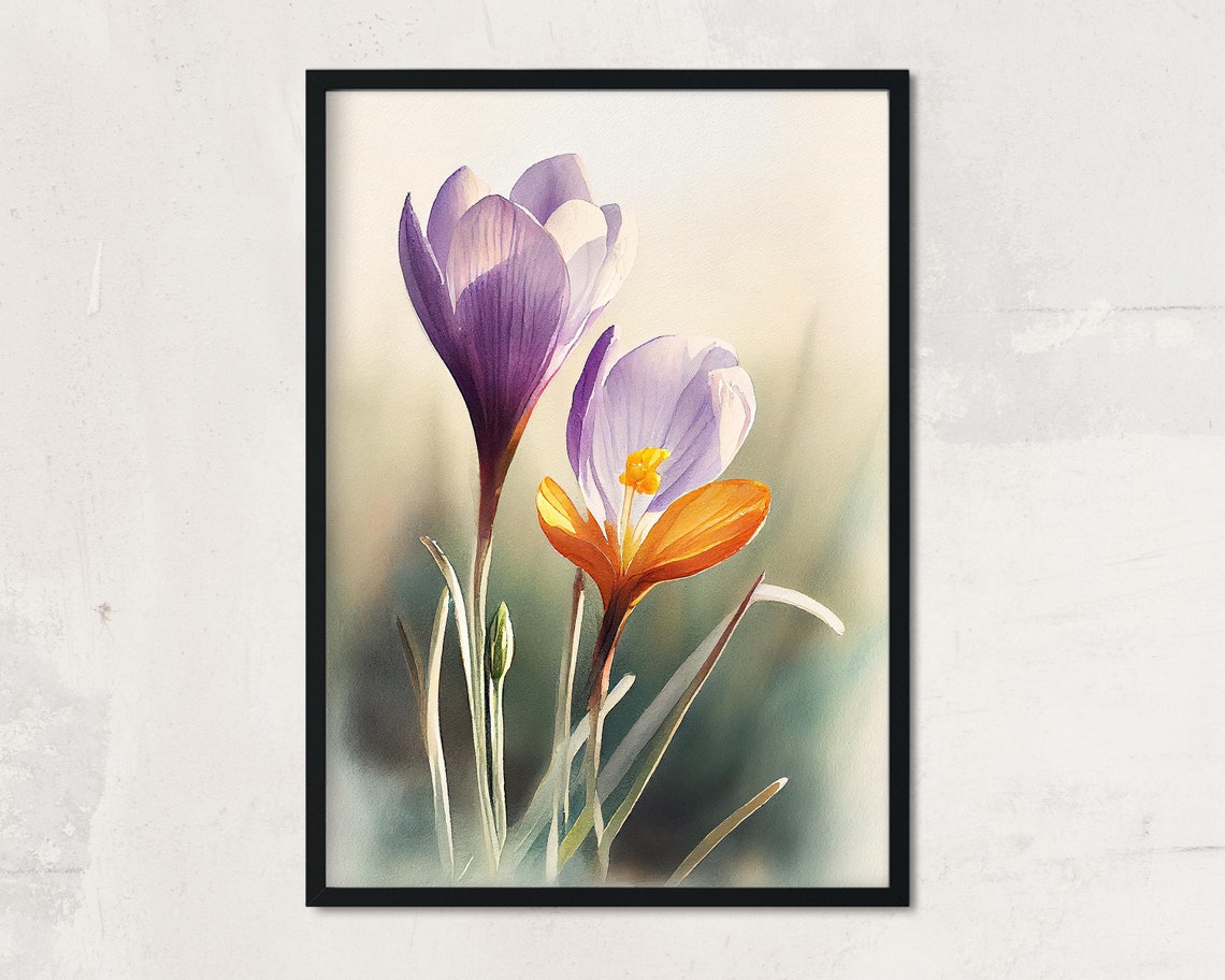Watercolor Crocus Flowers Spring Botanical Delicate Art Poster - Image 2