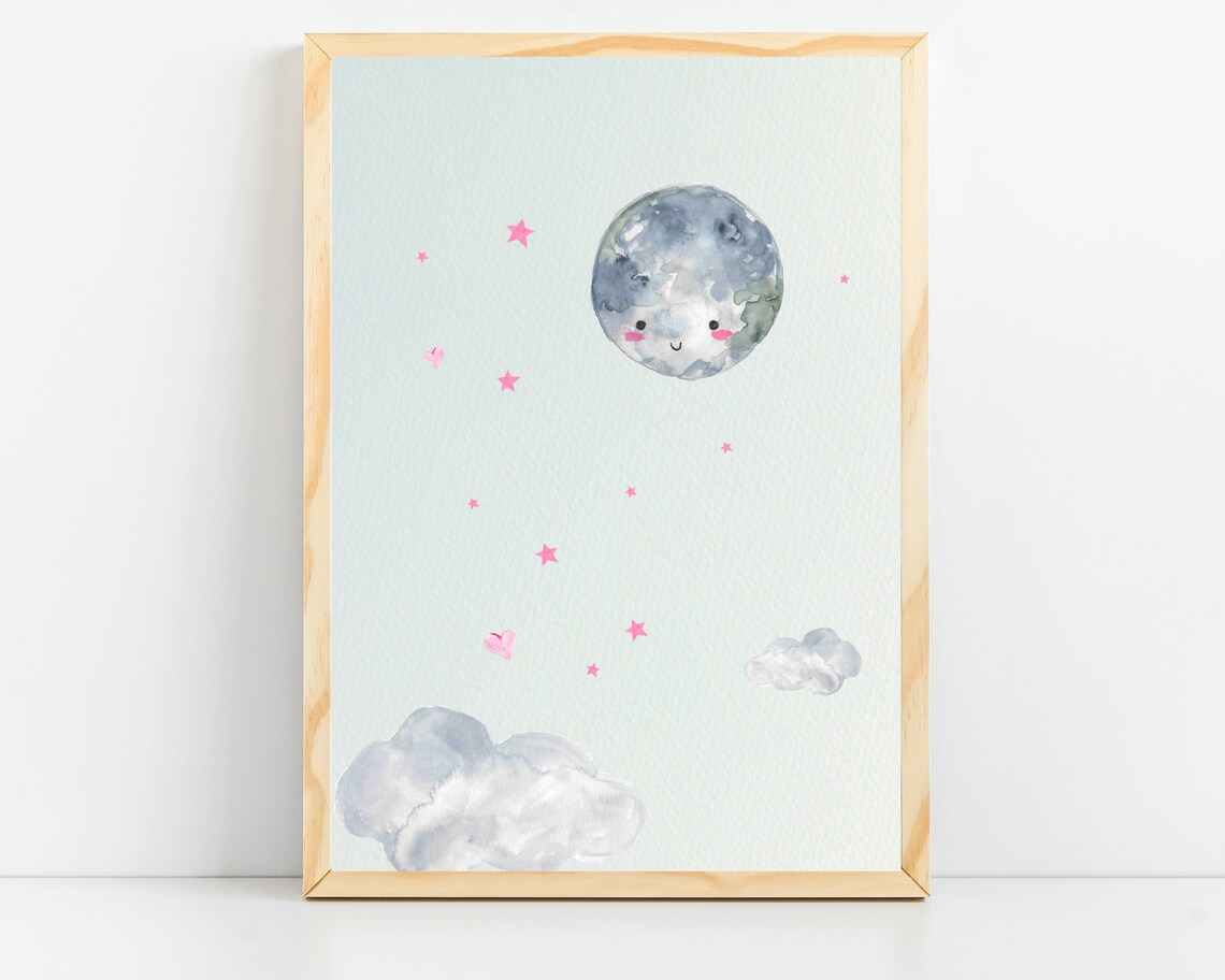 Moon Nursery Decor Stars Nursery Decor Prints Clouds Wall Art For Baby Girl Little Girls Room Decor Kids Decor Night Sky Baby Room