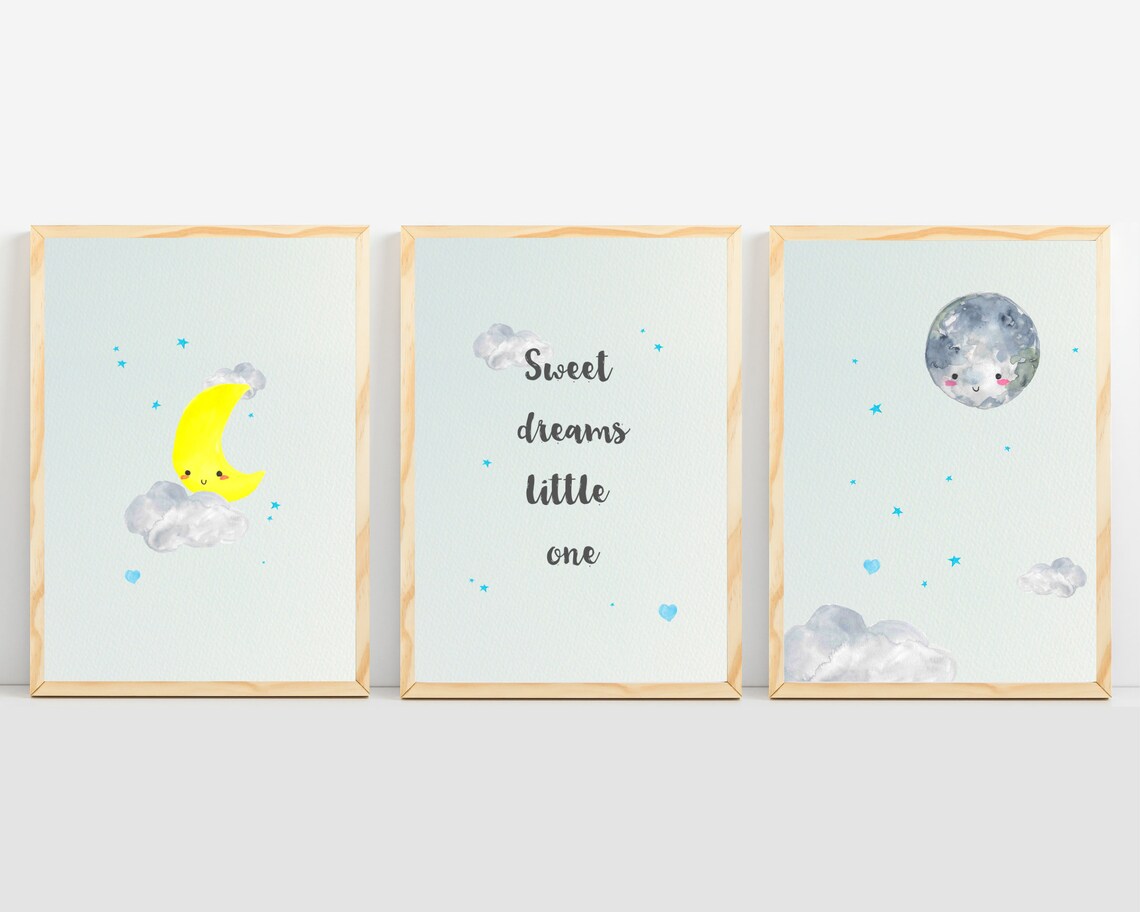 Moon and Stars Nursery Art Print for Boys' Room
