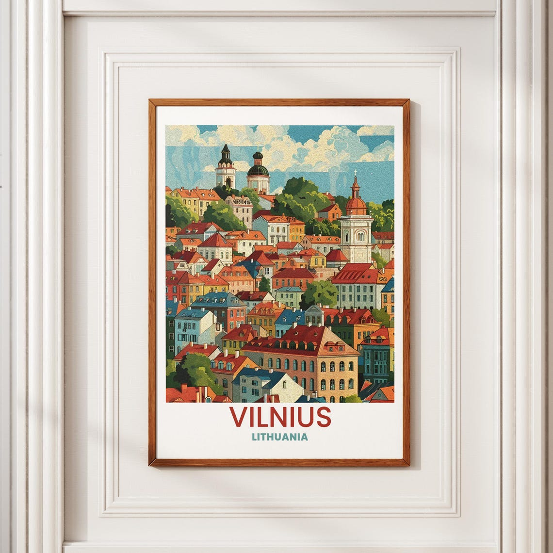 Vilnius Lithuania Old Town Church Towers Colorful Travel Poster