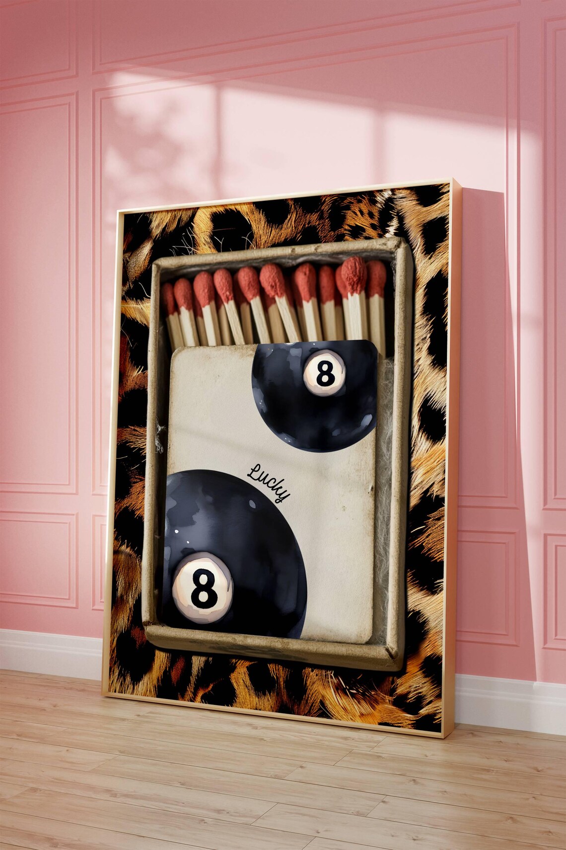 Retro Leopard Matchbox Poster, Trendy Bar Cart Decor