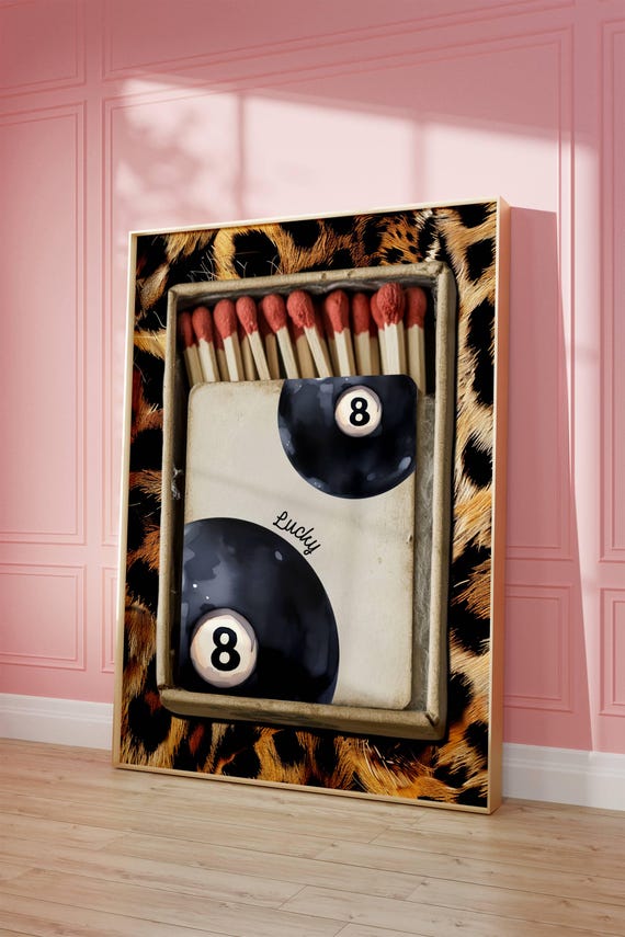 Retro Leopard Matchbox Poster, Trendy Bar Cart Decor