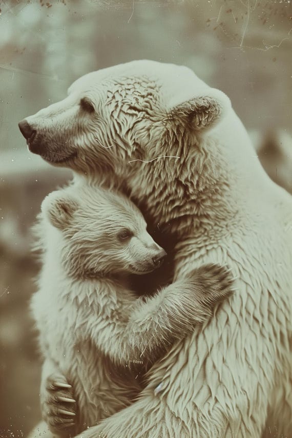 Mom Baby Bear Cute Animal Wall Art Nursery Room Prints Cute Vintage Style Animal Photo Bedroom Decor Mommy And Me Ai Art