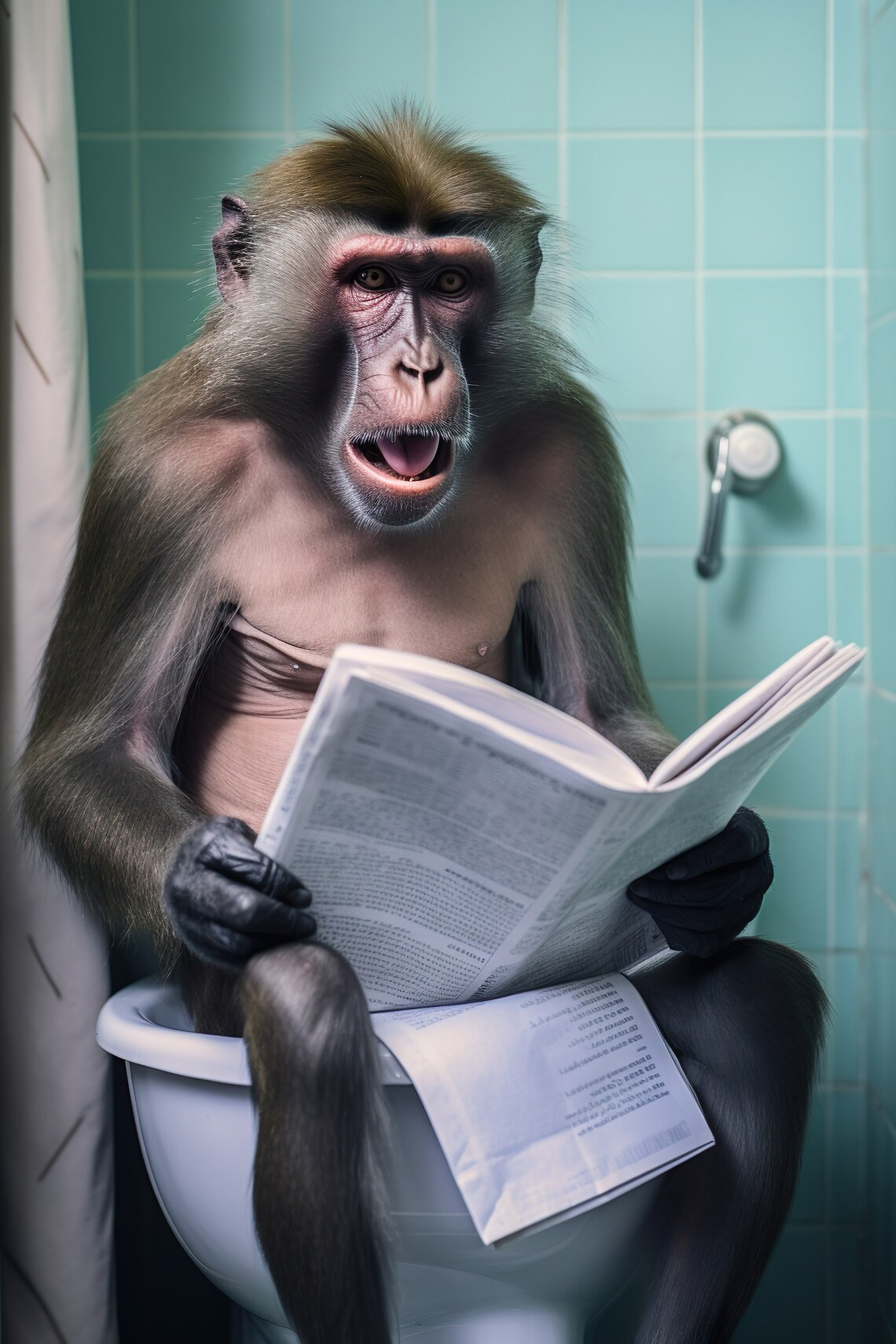 Mandrill Monkey Bathroom Wall Art, Funny Animal Print