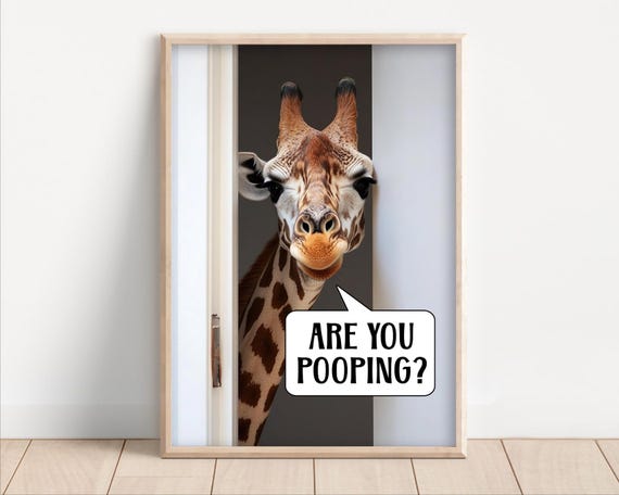 Are You Pooping Giraffe Funny Bathroom Wall Art Print Funny Animal Bathroom Photo Toilet Humor Silly Bathroom Decor Ai Art