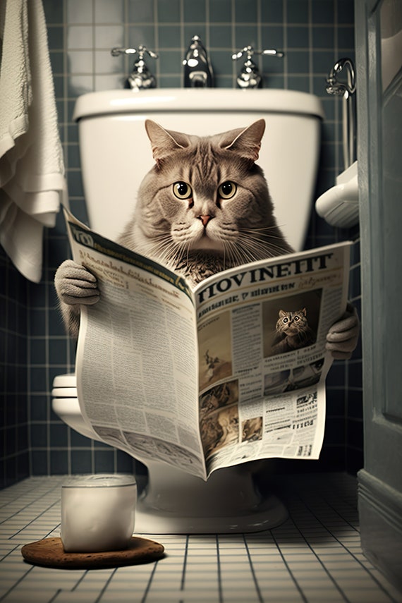 Funny Cat Bathroom Humor Wall Art Print
