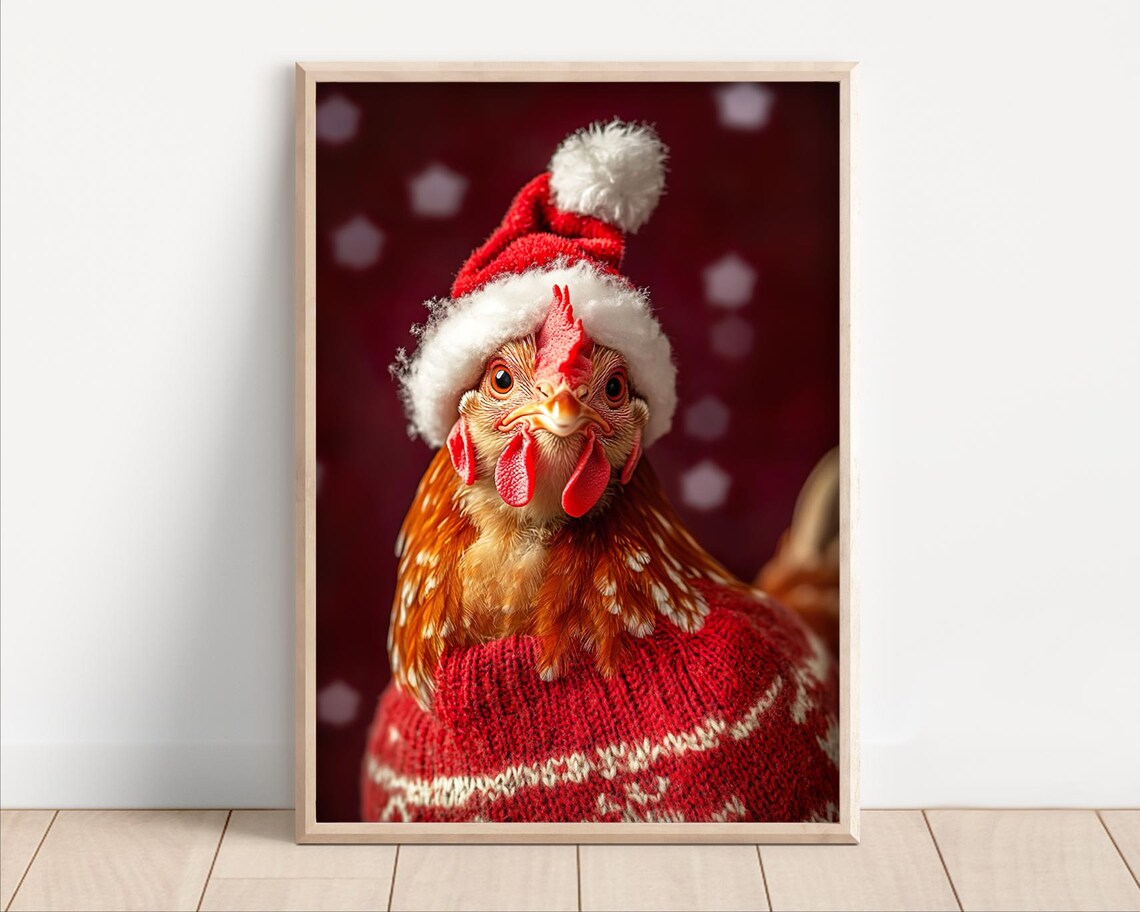 Cute Christmas Chicken Retro Holiday Poster