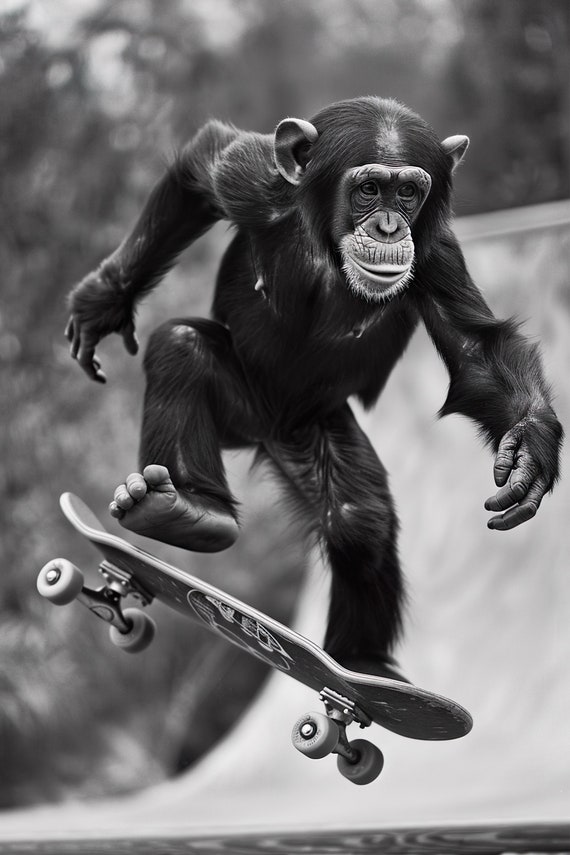 Monkey Skateboarding Funny Animal Wall Art Monkey On Skateboard Funny Monkey Photo Funny Animal Photography Home Ai Art
