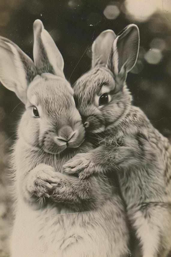 Mom Baby Bunny Cute Animal Family Wall Art Nursery Room Bedroom Prints Cute Vintage Style Animal Photo Mommy And Me Ai Art
