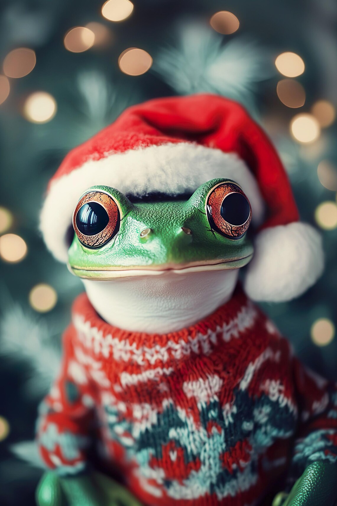 Tree Frog in Santa Hat and Christmas Sweater Cute Holiday Animal Poster - Image 2