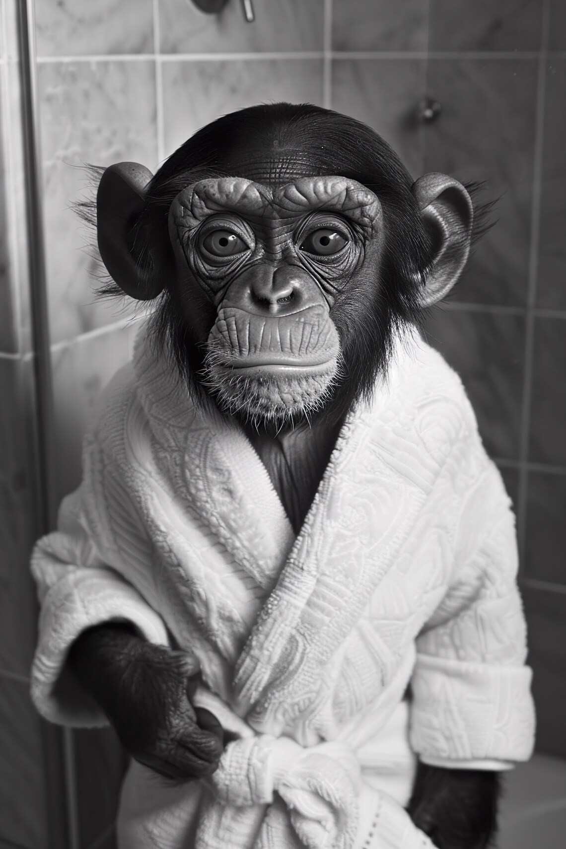Monkey In A Bathrobe Funny Bathroom Art Print