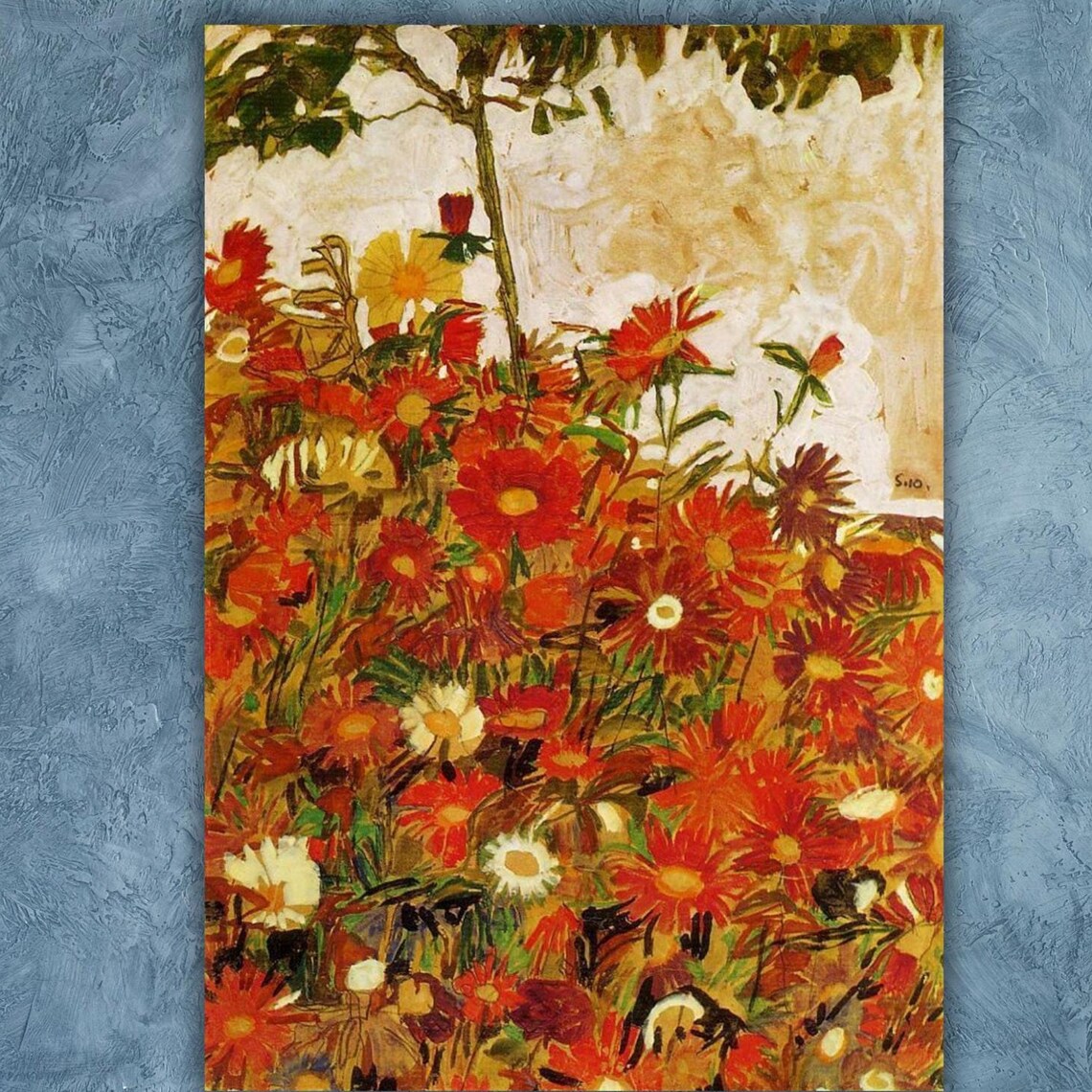 Schiele Sunflower Field Wild Red Orange Blooms Modern Art Poster