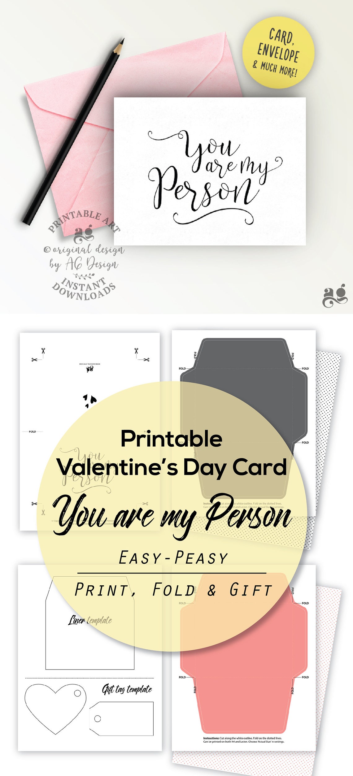 You Are My Person Hand Lettered Script Card and Envelope Poster - Image 2