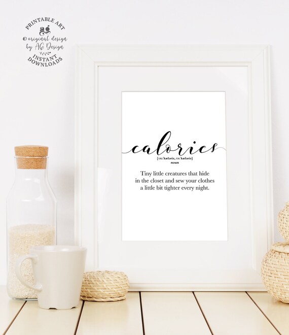 Calories Definition Prints Foodie Gifts Ideas Kitchen Posters Dining Room Wall Art Chef Gift Diet Humor Funny Kitchen Decor
