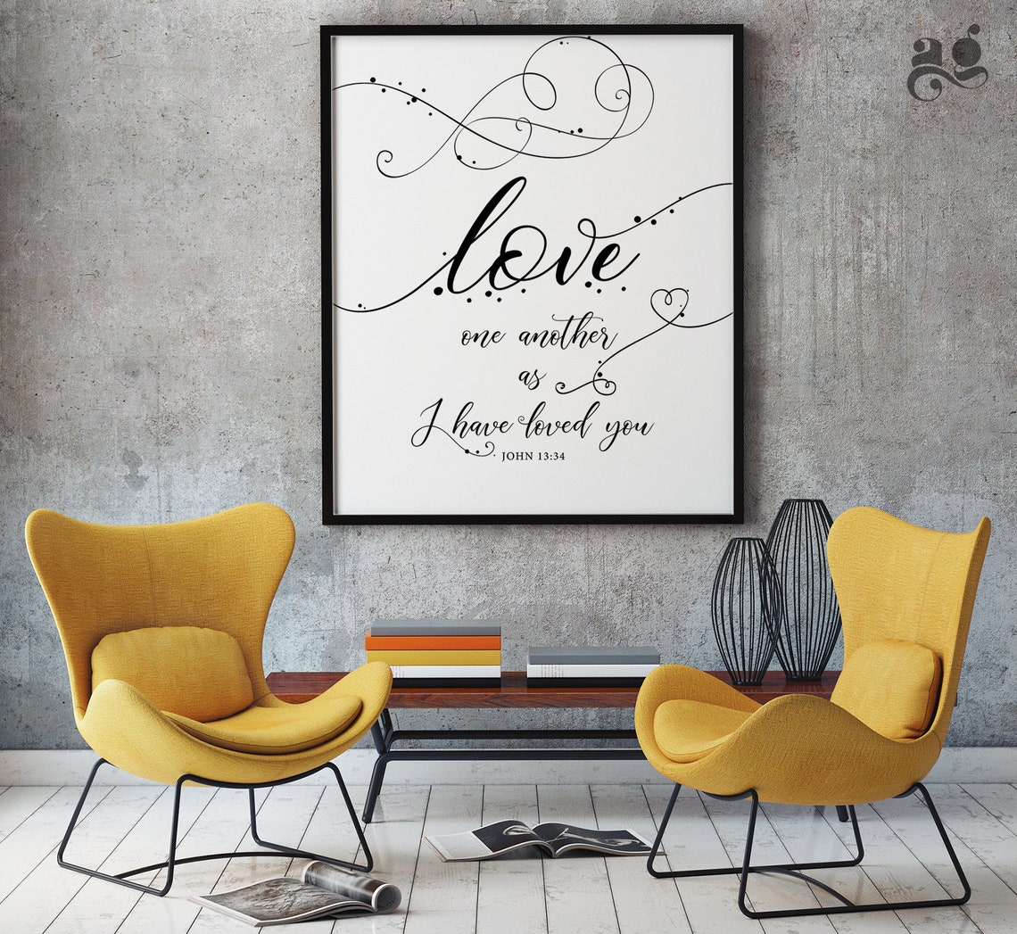 Love One Another John 13:34 Elegant Script Bible Verse Poster - Image 3