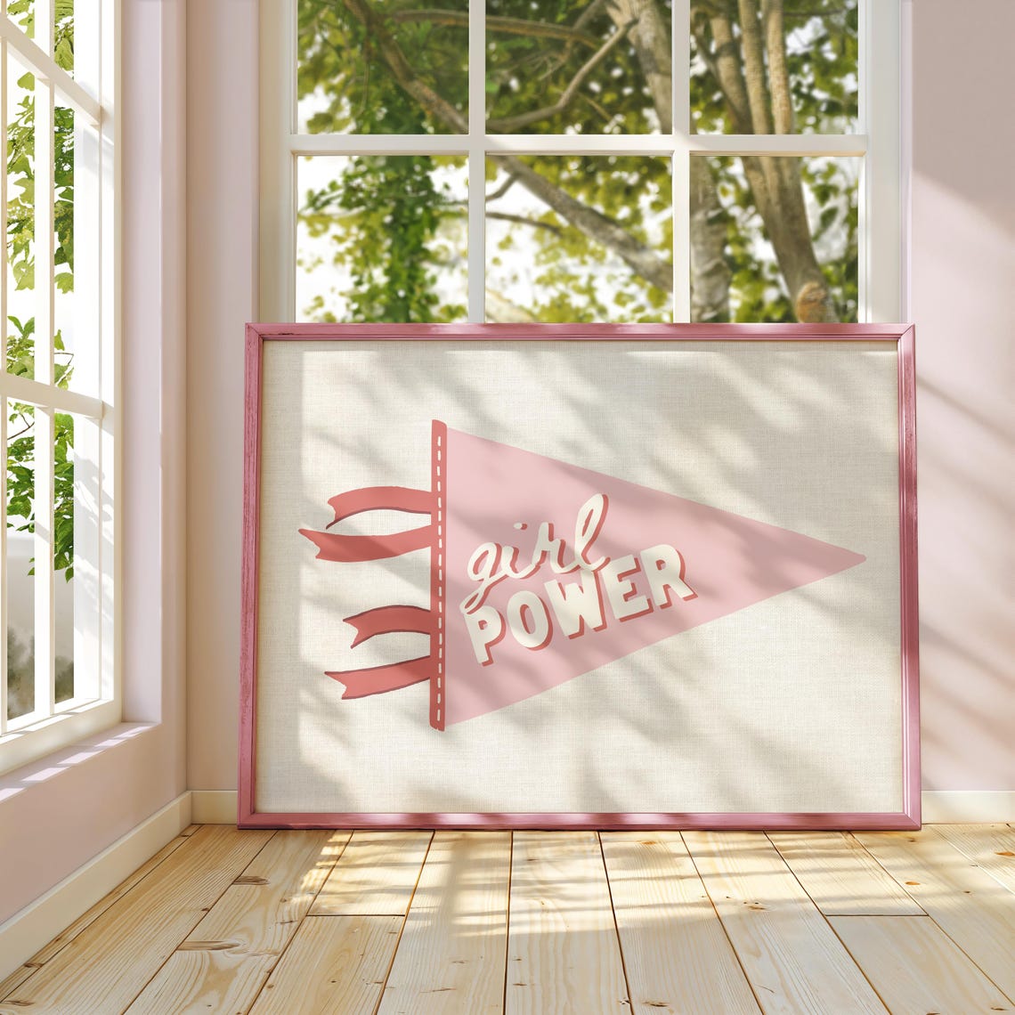 Girl Power Pink Pennant Flag Kids Room Nursery Decor Art Print